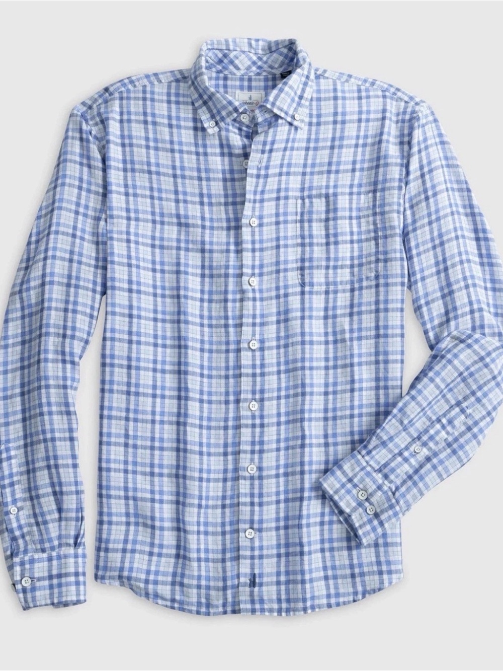 johnnie-O Light Blue and White Plaid Button-Down Shirt Linen